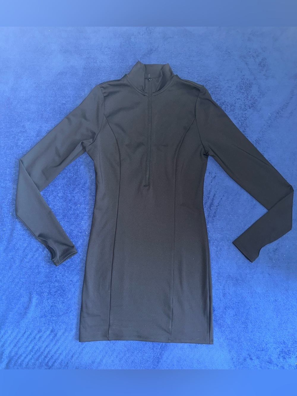 Garage Long Sleeve Athletic Zip Up Dress Womens Black Stretch Small S Mock Neck